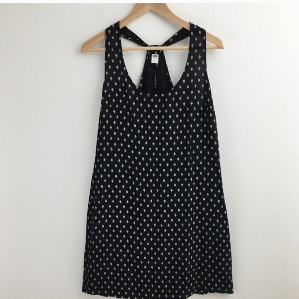 Old Navy Women Dress Large Black Sleeveless Diamond Print Keyhole Relaxed Fit